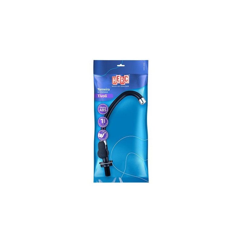 TORNEIRA ABS DE MESA LAVATORIO BICA MOVEL ALAVANCA COM AREJADOR FIXO PRETA/CROMADA BLISTER HERC