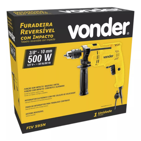 Furadeira de Impacto 500W 3/8" 10mm com Reverso 127 Volts Vonder - FIV595N