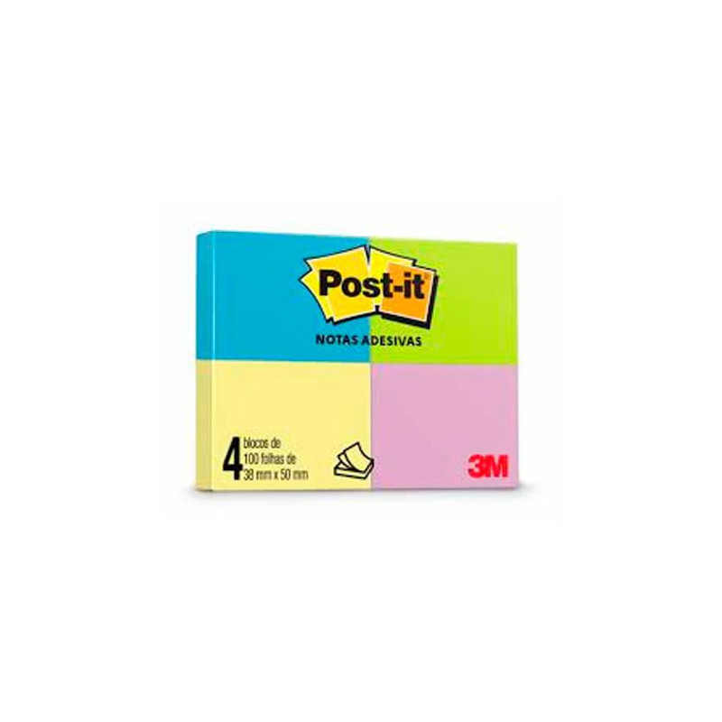 BLOCO ADESIVO ANOTACAO 38MMX50MM NEON 4 CORES COM 100 FOLHAS CADA POST-IT BLOCO ADESIVO ANOTACAO 38MMX50MM NEON 4 CORES COM 100 FOLHAS CADA POST-IT