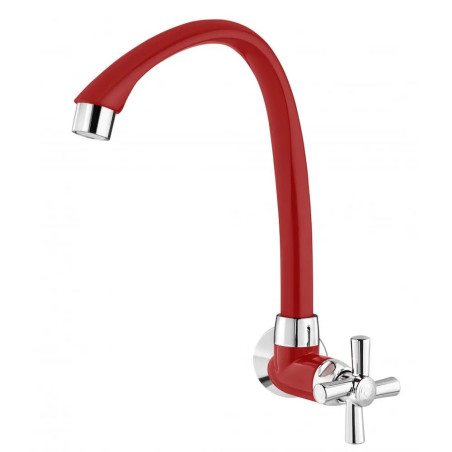 TORNEIRA COZINHA PAREDE BICA MOVEL 1/2 - 3/4 CROSS VERMELHO / CROMADO TIGRE