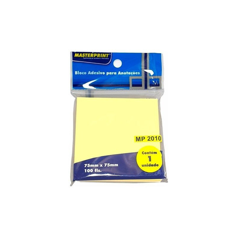 BLOCO ADESIVO ANOTACAO MP2010-75MMX75MM AMARELO COM 100 FOLHAS MASTERPRINT