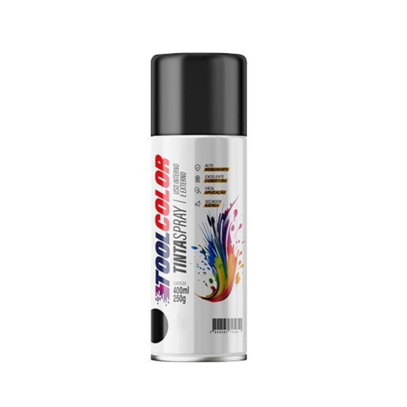 TINTA SPRAY USO GERAL PRETO FOSCO 400ML TOOLCOLOR