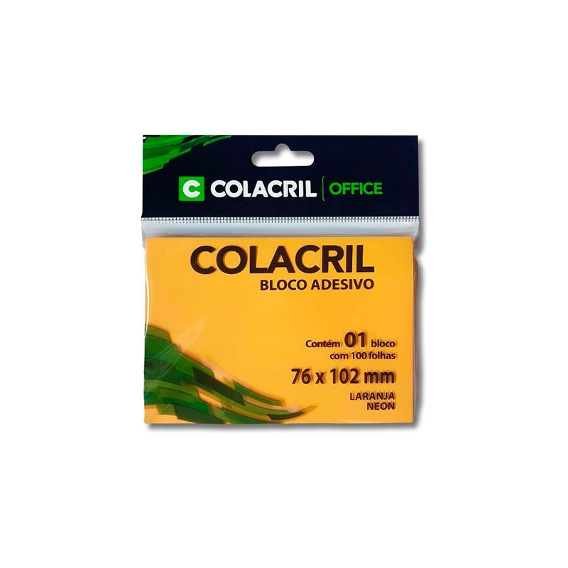 BLOCO ADESIVO AMARELO NEON 76X102MM 100 FLS COLACRIL