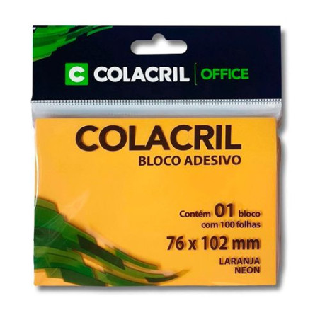 BLOCO ADESIVO AMARELO NEON 76X102MM 100 FLS COLACRIL