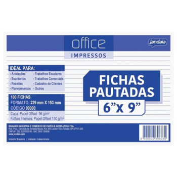 BLOCO FICHA PAUTADA 228X152MM 100FLS OFFICE IMPRESSOS JANDAIA