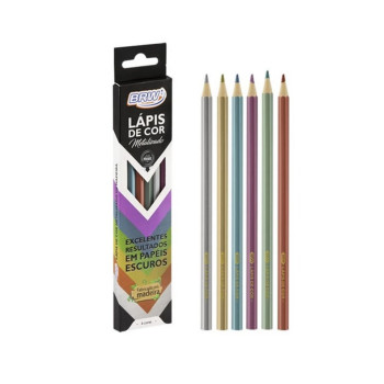 Lápis de Cor 6 Cores Metalizado Sextavado - BRW - LP0026