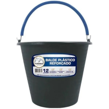 BALDE DE PLÁSTICO 12 LITROS PRETO REFORÇADO