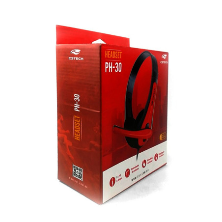 Fone de Ouvido Headset com Microfone com Plug P2 Preto/Vermelho C3Tech - PH-30BK