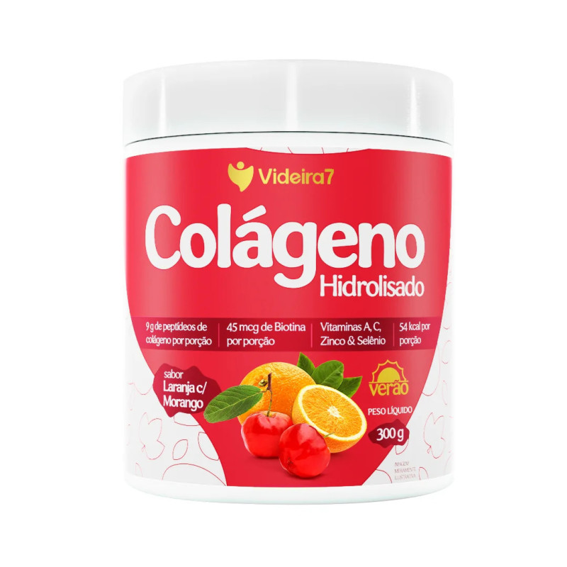 Colágeno Hidrolisado Verão 300g - Sabor Laranja com Morango - VIDEIRA7 Colágeno Hidrolisado Verão 300g - Sabor Laranja com Morango - VIDEIRA7