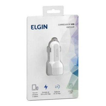 Carregador de Celular Veicular com 2 Portas USB 2.0A Branco - Elgin - 46RCV2USB000