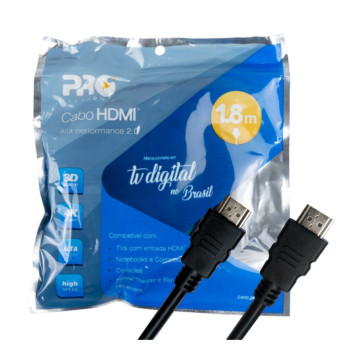 Cabo HDMI Macho x Macho 2.0 4K 3D 19 Pinos 1,8 Metros - Proeletronic - CAHD-2018