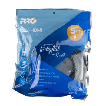 Cabo HDMI Macho x Macho 2.0 4K 3D 19 Pinos 5,0 Metros - Proeletronic - CAHD-2050