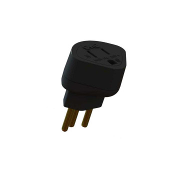Adaptador Tomada SMS 2 Pinos Fêmea Chato + Terra - 3 Pinos Macho Redondo 10A Preto - 64120