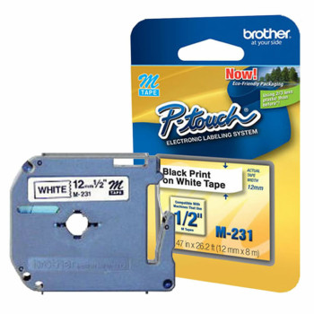 Fita Rotuladora Brother M231 Original 12 mm 8 Metros Preto no Branco - M231