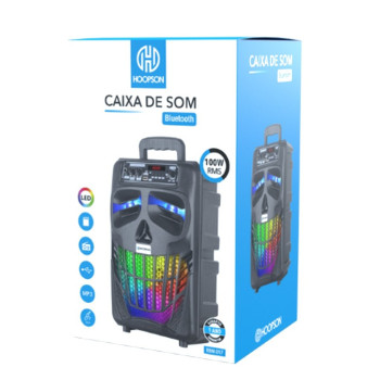 Caixa de Som Portátil Hoopson 100W Preto Bluetooth, USB, Auxiliar, Micro SD e FM - RBM-017