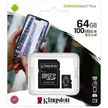 Cartão de Memória Kingston Select Plus 64 GB Micro Classe 10 com Adaptador - SDCS2/64GB