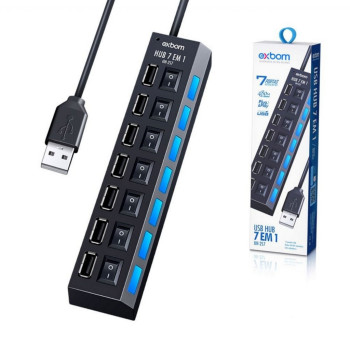 Hub USB 2.0 7 Portas Chaveada Preto - Exbom - 1949