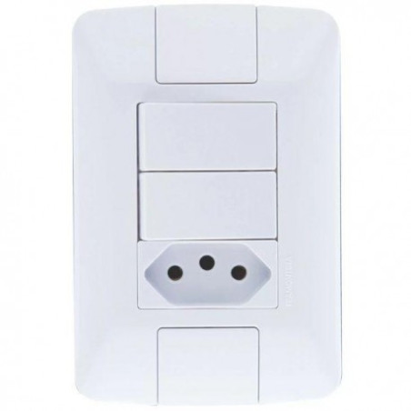 INTERRUPTOR 2 TECLA + TOMADA HORIZONTAL ARIA BRANCA