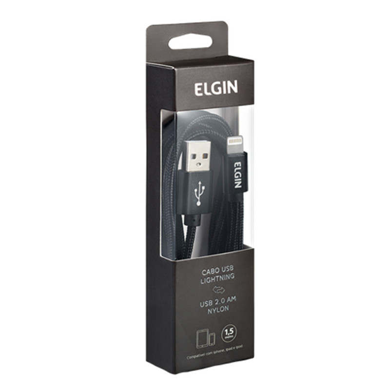 Cabo USB A Macho x Lightning - Ipad/Iphone/Ipod 1,5 Metros Nylon Preto Elgin - 46RCAPPNYPDS Cabo USB A Macho x Lightning - Ipad/Iphone/Ipod 1,5 Metros Nylon Preto Elgin - 46RCAPPNYPDS