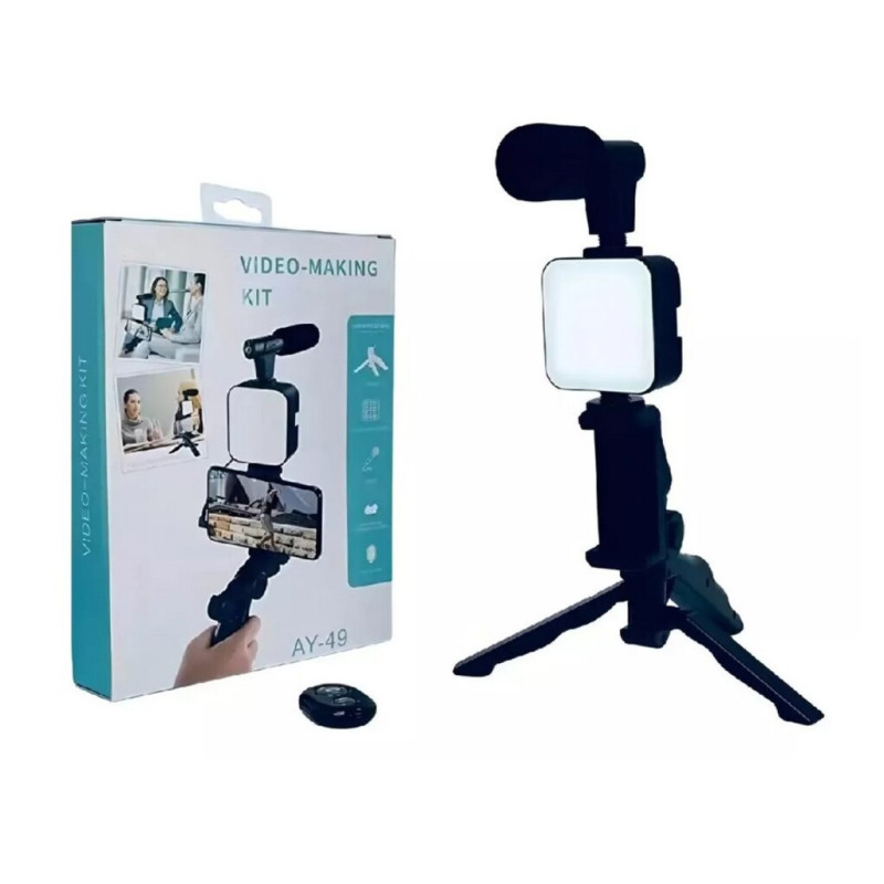 Kit de Gravação Com Tripé Luz e Microfone para Smartphone X-cell - Ay-49 Kit de Gravação Com Tripé Luz e Microfone para Smartphone X-cell - Ay-49
