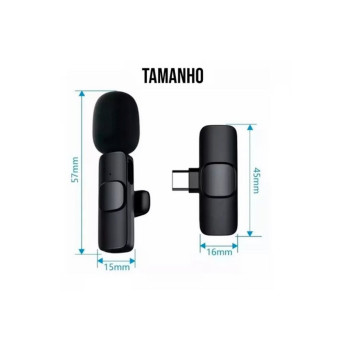 Microfone de Lapela Duplo sem Fio para Smartphone Type-C Preto - K9 - TC-F3