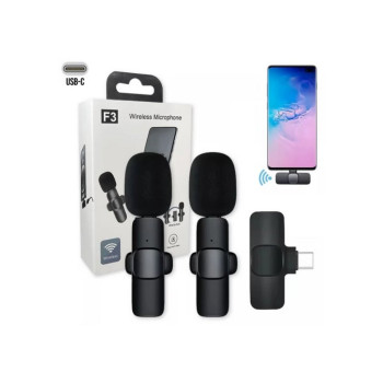 Microfone de Lapela Duplo sem Fio para Smartphone Type-C Preto - K9 - TC-F3