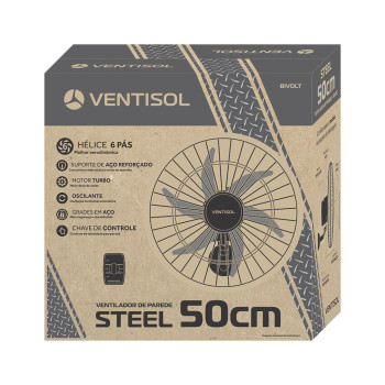 Ventilador de Parede Ventisol 50CM Bivolt 200 Watts 6 Pás Preto - 5319
