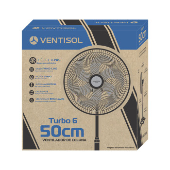 Ventilador de Coluna Ventisol Turbo 50CM 127 Volts 135 Watts 6 Pás Preto - 3852