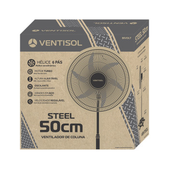Ventilador de Coluna Ventisol 50CM Bivolt 200 Watts 6 Pás Preto/Cinza - 5317