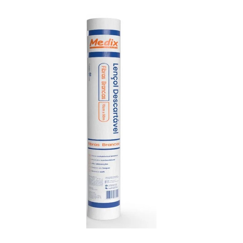 Lençol em Rolo Descartável Fibras Brancas 70cm X 50m Unidade - Medix Lençol em Rolo Descartável Fibras Brancas 70cm X 50m Unidade - Medix