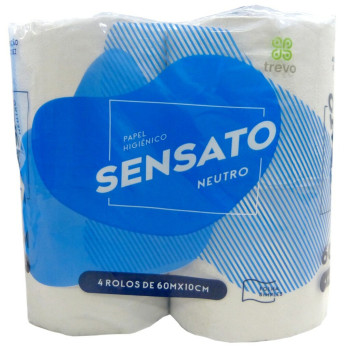 Papel Higiênico Branco Sensato Neutro 10cm x 60 Metros Folha Simples - 1635 - Pacote com 4 Rolos