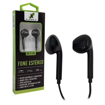 Fone de Ouvido Auricular com Microfone com Plug P2 Preto X-Cell XC-F-04
