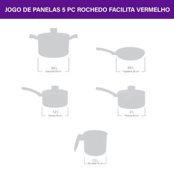 Jogo de Panelas Rochedo Facilita Vermelho 5 Peças