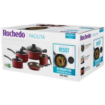 Jogo de Panelas Rochedo Facilita Vermelho 5 Peças