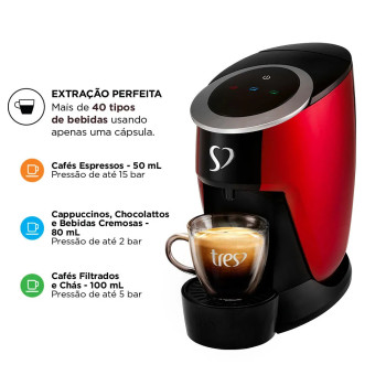 Cafeteira Espresso Três Corações Touch, Multibebidas, Automática, Vermelha 127V
