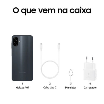 Samsung Galaxy A07, 128GB, 4GB RAM + RAM Plus até 4GB, Preto