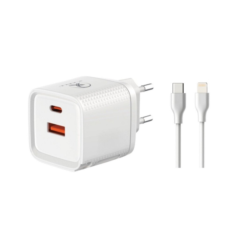 Carregador de Celular Parede com 2 Portas USB-A/USB-C 3.0A 45W GaN Bivolt Cabo Ligthning Branco X-Cell - XC-UR56B