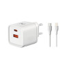Carregador de Celular Parede com 2 Portas USB-A/USB-C 3.0A 45W GaN Bivolt Cabo Ligthning Branco X-Cell - XC-UR56B