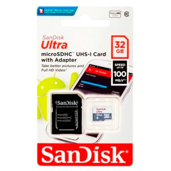 Cartão de Memória Sandisk 32 GB Micro SDHC Ultra Classe 10 com Adaptador - SDSDQUNR-032G-GN3MA