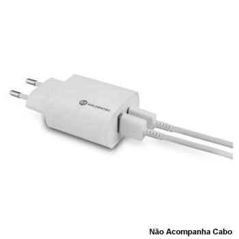 Carregador de Celular Parede com 2 Portas USB/Type-C 3.0A 20W Ultra Rápido Bivolt Branco Goldentec Get - 62082