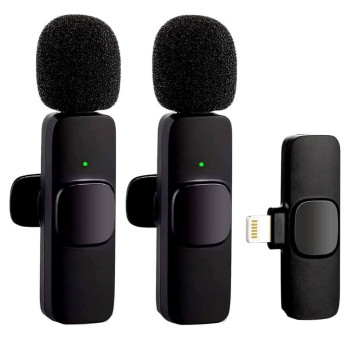 Microfone de Lapela Duplo sem Fio para Smartphone Lightning/Iphone Preto - K9 - IP-F4