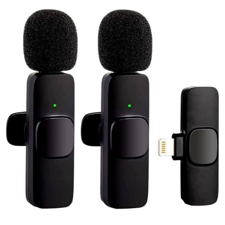 Microfone de Lapela Duplo sem Fio para Smartphone Lightning/Iphone Preto - K9 - IP-F4
