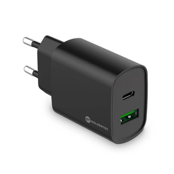 Carregador de Celular Parede com 2 Portas USB/Type-C 3.0A 20W Ultra Rápido Bivolt Preto Goldentec Get - 65644