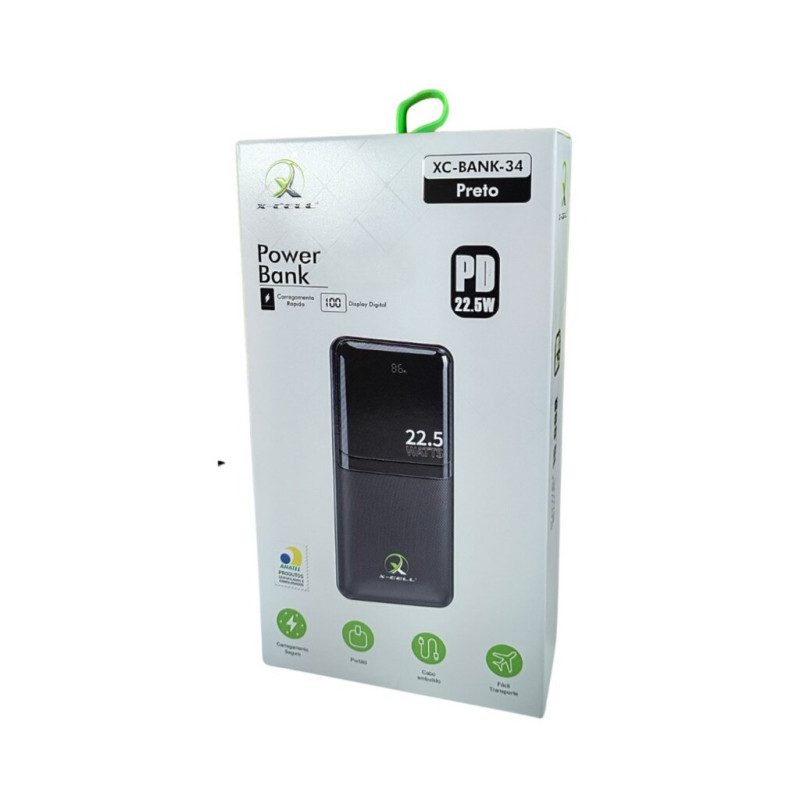 Carregador de Celular Portátil Power Bank 15.000mAh 22.5w 2 USB + 2 USB-C Preto X-Cell - XC-BANK-34 - P