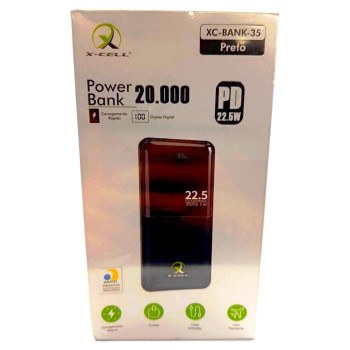 Carregador de Celular Portátil Power Bank 20.000mAh 22.5w 2 USB + 2 USB-C Preto X-Cell - XC-BANK-35 - P