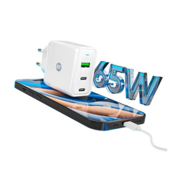 Carregador de Celular / Notebook Parede com 1 USB 3.0 + 2 Portas Type-C 65W Ultra Rápido Bivolt Branco Goldentec Get - GT 55020
