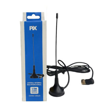 Antena Interna para TV 4 em 1 HDTV Digital/UHF/VHF/FM Base com Imã - PIX - 008-9523