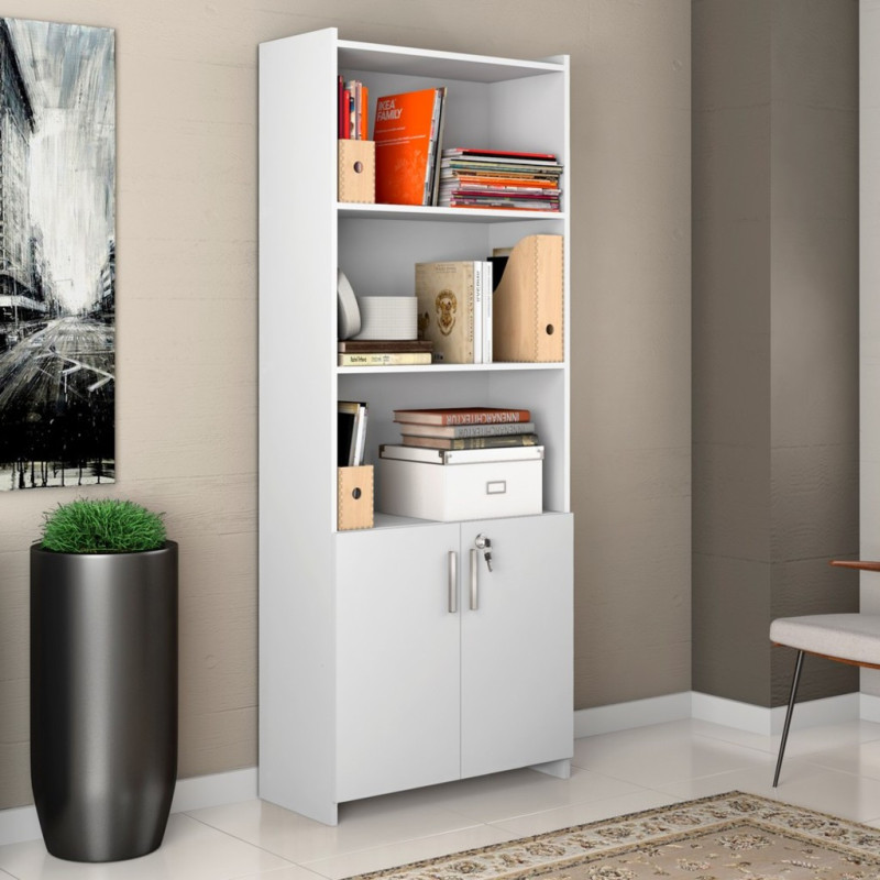 Armário Multiuso Escritório 2 Portas com Chave Branco Notável - 56118 Armário Multiuso Escritório 2 Portas com Chave Branco Notável - 56118