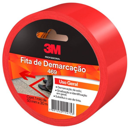 Fita Adesiva 50Mmx30M Para Demarcacao vermelho 3M 3m