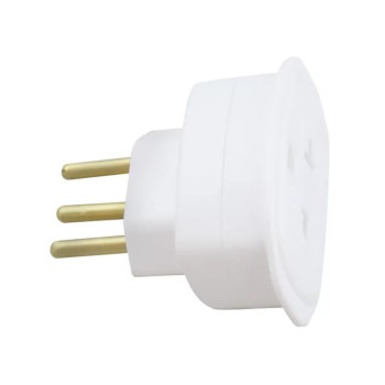 Adaptador Tomada Daneva 2 Pinos + Terra Micro 3 Pinos Redondo Branco - DN1661